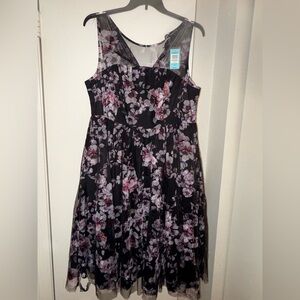 Torrid Strapless Black and Pink Floral Dress